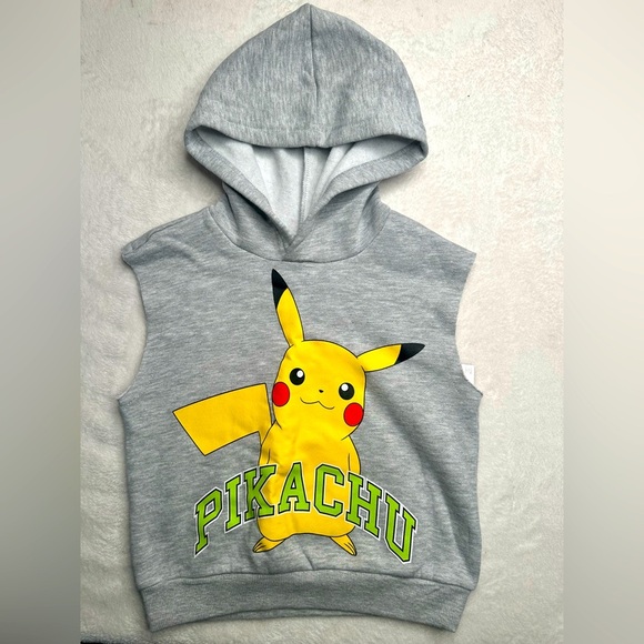Pokemon Pikachu Kids Size XS Sleveless Sweat Hoodie Sweatshirt Gray - Picture 1 of 7